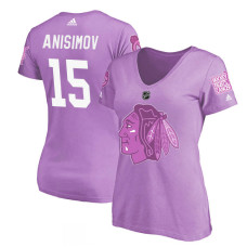 Women's Chicago Blackhawks Purple Artem Anisimov #15 Hockey Fights Cancer T-shirt