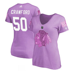 Women's Chicago Blackhawks Purple Corey Crawford #50 Hockey Fights Cancer T-shirt