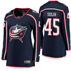 Women's #45 Lukas Sedlak Navy Breakaway Player Jersey Columbus Blue Jackets