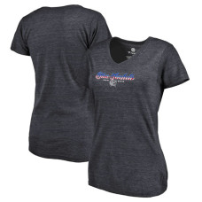 Women's Columbus Blue Jackets Navy Slim-Fit V-Neck Mother's Day Gift Spangled Script T-shirt