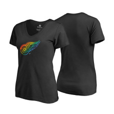 Women's Detroit Red Wings Black Rainbow Pride V-neck T-shirt