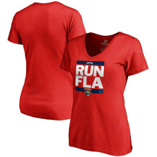 Women's Florida Panthers Red RUN-CTY V-Neck T-shirt