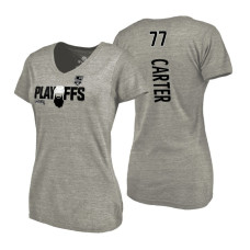 Women's Los Angeles Kings #77 Jeff Carter 2018 Stanley Cup Playoffs Gray T-Shirt