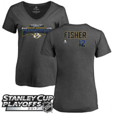 Women's Nashville Predators Gray Mike Fisher #12 T-shirt 2017 Stanley Cup Playoff Western Champions