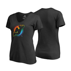 Women's New Jersey Devils Black Rainbow Pride V-neck T-shirt