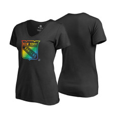 Women's New York Rangers Black Rainbow Pride V-neck T-shirt