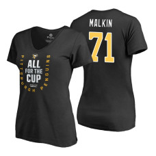 Women's Pittsburgh Penguins #71 Evgeni Malkin 2018 Stanley Cup Playoffs Black T-Shirt