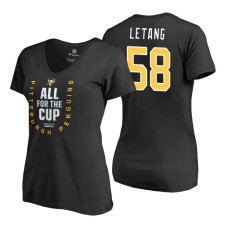 Women's Pittsburgh Penguins #58 Kris Letang 2018 Stanley Cup Playoffs Black T-Shirt