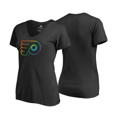 Women's Philadelphia Flyers Black Rainbow Pride V-neck T-shirt