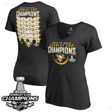 Women's 2017 Stanley Cup Champions Pittsburgh Penguins Black Rebound Roster T-shirt