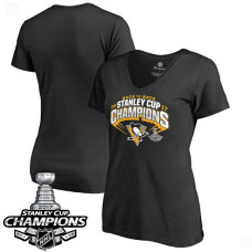 Women's 2017 Stanley Cup Champions Pittsburgh Penguins Black Slapshot V-neck T-shirt