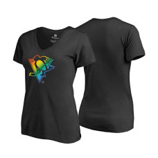 Women's Pittsburgh Penguins Black Rainbow Pride V-neck T-shirt