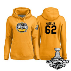 Women's #62 Pittsburgh Penguins Carl Hagelin Gold 2017 Stanley Cup Champions Pullover Hoodie With Hat