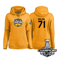 Women's #71 Pittsburgh Penguins Evgeni Malkin Gold 2017 Stanley Cup Champions Pullover Hoodie With Hat