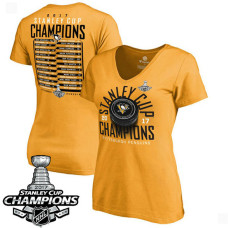 Women's 2017 Stanley Cup Champions Pittsburgh Penguins Gold Shift Roster T-shirt