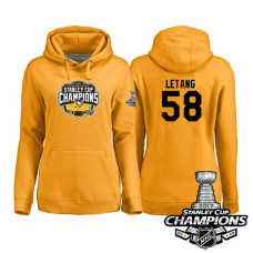 Women's #58 Pittsburgh Penguins Kris Letang Gold 2017 Stanley Cup Champions Pullover Hoodie With Hat