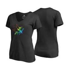 Women's San Jose Sharks Black Rainbow Pride V-neck T-shirt