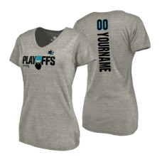 Women's San Jose Sharks #00 Custom 2018 Stanley Cup Playoffs Gray T-Shirt