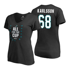 Women's San Jose Sharks #68 Melker Karlsson 2018 Stanley Cup Playoffs Black T-Shirt