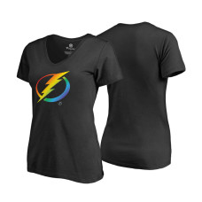 Women's Tampa Bay Lightning Black Rainbow Pride V-neck T-shirt