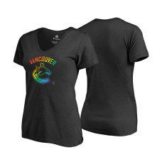 Women's Vancouver Canucks Black Rainbow Pride V-neck T-shirt