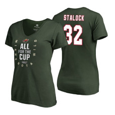 Women's Minnesota Wild #32 Alex Stalock 2018 Stanley Cup Playoffs Green T-Shirt