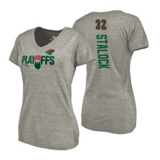 Women's Minnesota Wild #32 Alex Stalock 2018 Stanley Cup Playoffs Gray T-Shirt