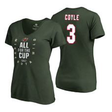 Women's Minnesota Wild #3 Charlie Coyle 2018 Stanley Cup Playoffs Green T-Shirt