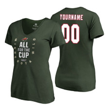 Women's Minnesota Wild #00 Custom 2018 Stanley Cup Playoffs Green T-Shirt