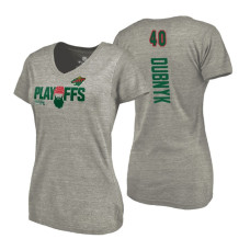 Women's Minnesota Wild #40 Devan Dubnyk 2018 Stanley Cup Playoffs Gray T-Shirt