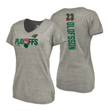 Women's Minnesota Wild #23 Gustav Olofsson 2018 Stanley Cup Playoffs Gray T-Shirt