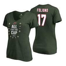 Women's Minnesota Wild #17 Marcus Foligno 2018 Stanley Cup Playoffs Green T-Shirt