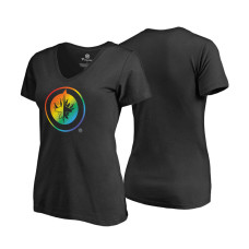 Women's Winnipeg Jets Black Rainbow Pride V-neck T-shirt