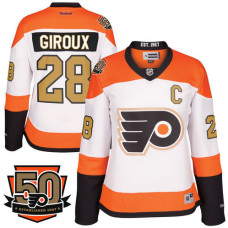 Women's Claude Giroux #28 Philadelphia Flyers White/Orange Premier 50th Anniversary Player Jersey