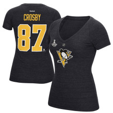 Women's Pittsburgh Penguins Sidney Crosby #87 Black 2016 Stanley Cup Champions T-Shirt