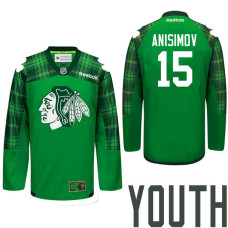 Youth Chicago Blackhawks #15 Artem Anisimov Green St. Patrick Day Premier Jersey