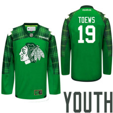 Youth Chicago Blackhawks #19 Jonathan Toews Green St. Patrick Day Premier Jersey