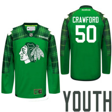 Youth Chicago Blackhawks #50 Corey Crawford Green St. Patrick Day Premier Jersey