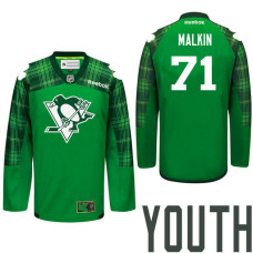 Youth Pittsburgh Penguins #71 Evgeni Malkin Green St. Patrick Day Premier Jersey