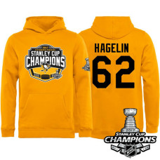 Youth #62 Pittsburgh Penguins Carl Hagelin Gold 2017 Stanley Cup Champions Pullover Hoodie With Hat