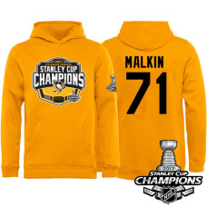 Youth #71 Pittsburgh Penguins Evgeni Malkin Gold 2017 Stanley Cup Champions Pullover Hoodie With Hat