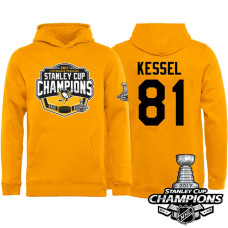 Youth #81 Pittsburgh Penguins Phil Kessel Gold 2017 Stanley Cup Champions Pullover Hoodie With Hat