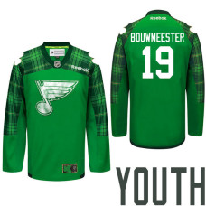 Youth St. Louis Blues #19 Jay Bouwmeester Green St. Patrick Day Premier Jersey