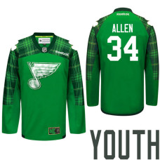 Youth St. Louis Blues #34 Jake Allen Green St. Patrick Day Premier Jersey