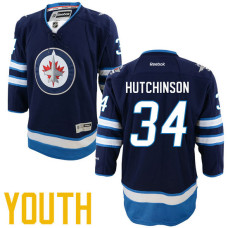 Youth Winnipeg Jets #34 Michael Hutchinson Navy Blue Home Premier Player Jersey