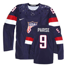 USA Team Zach Parise #9 Navy Blue Away Premier Olympic Jersey